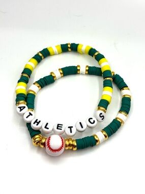 Green & Yellow 'ATHLETICS' Beaded Bracelet Set